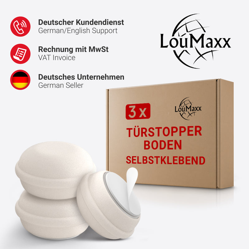 LouMaxx Türstopper Boden selbstklebend aus Gummi - 3er Set in Weiß - Türstopper Gummi in Macarons-Form