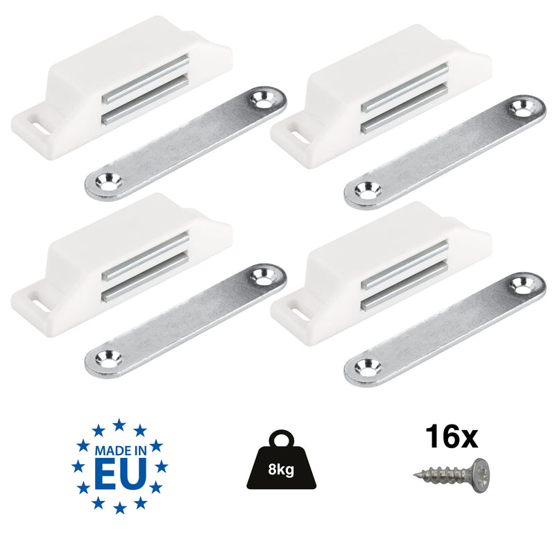 LouMaxx Magnetschnäpper sehr stark - Haltekraft 8kg - 4er Set in weiß – Türmagnet - Magnetverschluss - Tür Magnet - Magnetverschluss Schrank