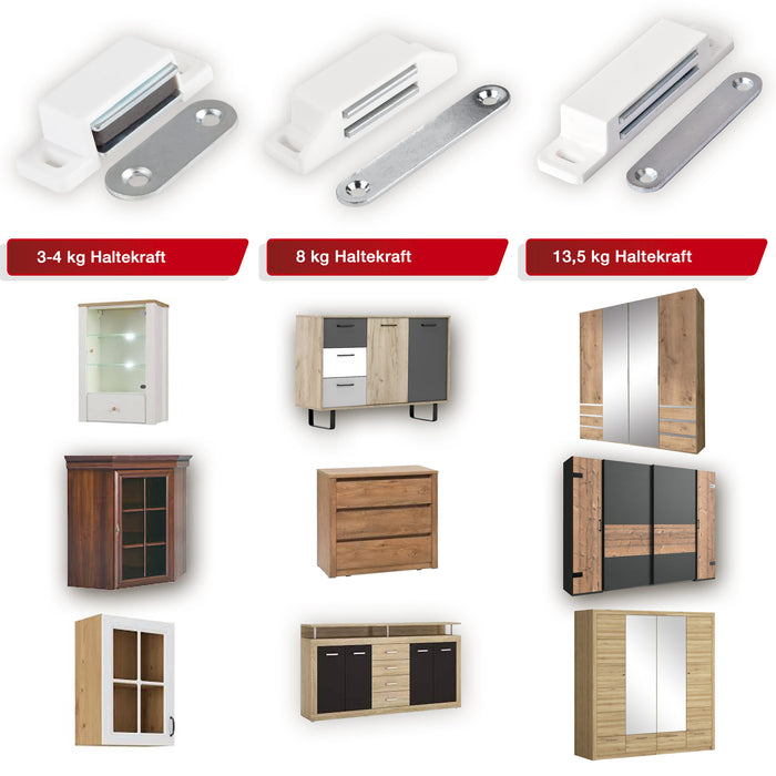 LouMaxx Magnetschnäpper stark - Haltekraft 4kg - 10er Set in weiß – Türmagnet - Magnetverschluss - Tür Magnet - Magnetverschluss Schrank - Magnet Türschließer - Magnet Schranktür