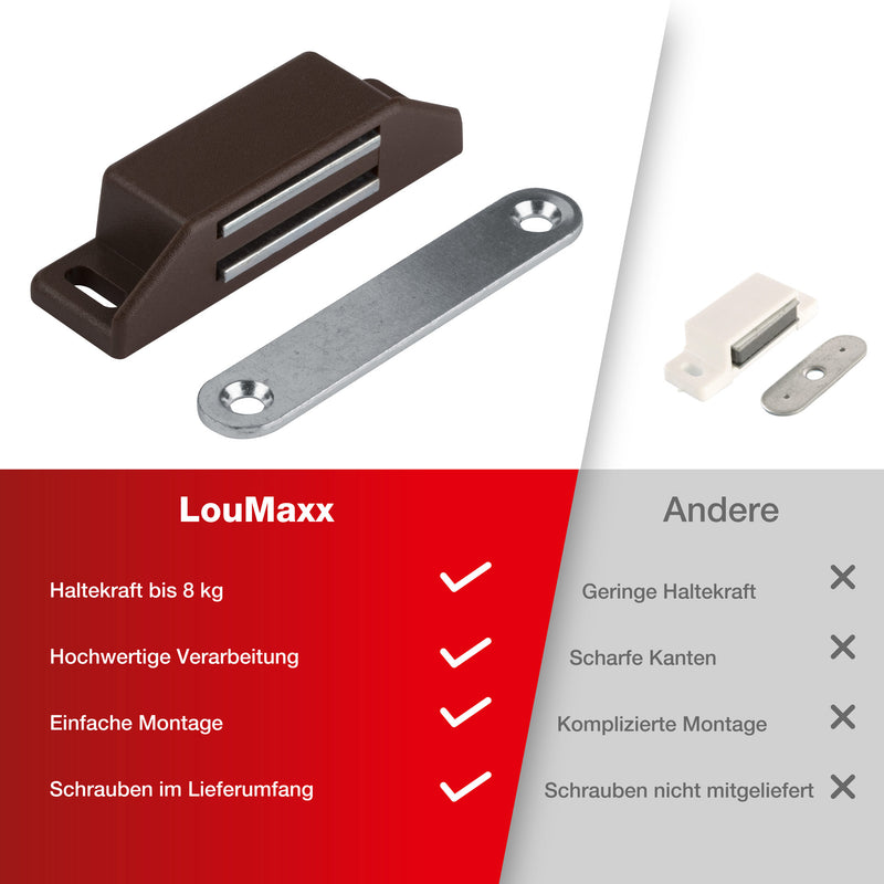 LouMaxx Magnetschnäpper sehr stark - Haltekraft 8kg - 4er Set in braun – Türmagnet - Magnetverschluss - Tür Magnet - Magnetverschluss Schrank