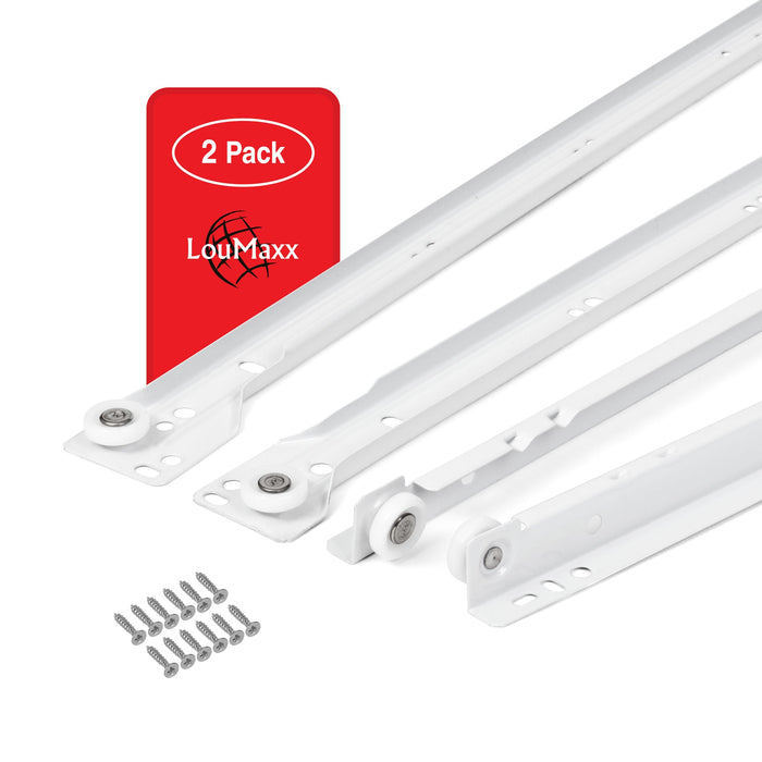 LouMaxx Rollschubführungen 350mm | 2er Set (1 Paar) Schubladenschienen weiß | Schubladen Schienensystem mit Teilauszug | Leichtgängige Schienen