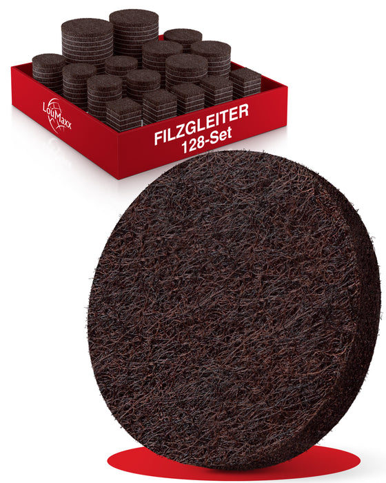 LouMaxx Filzgleiter selbstklebend braun 128er Set (rund & eckig) – Filz selbstklebend - Möbelgleiter  mit hoher Klebkraft