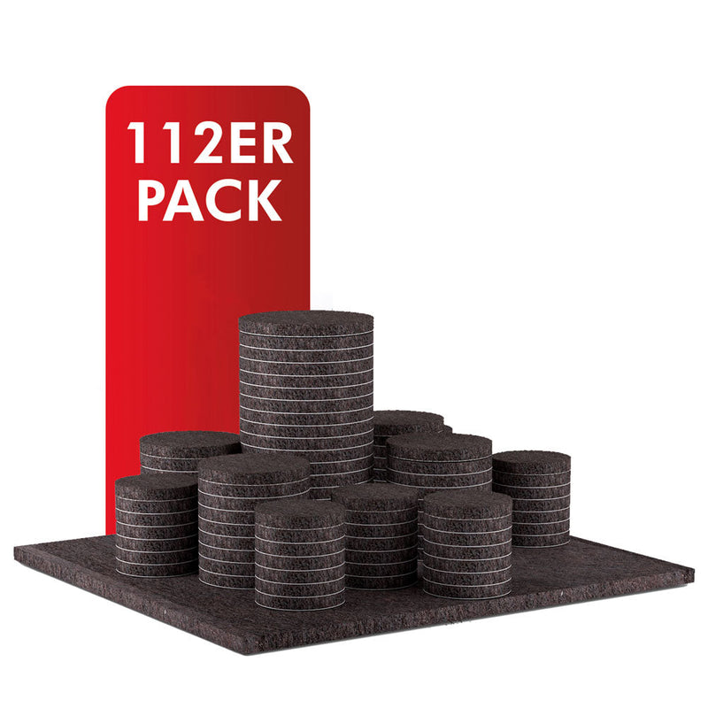 LouMaxx Filzgleiter selbstklebend braun 112er Set (rund & eckig) – Filz selbstklebend - Möbelgleiter mit 4 mm Dicke und hoher Klebkraft