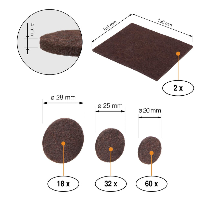 LouMaxx Filzgleiter selbstklebend braun 112er Set (rund & eckig) – Filz selbstklebend - Möbelgleiter mit 4 mm Dicke und hoher Klebkraft