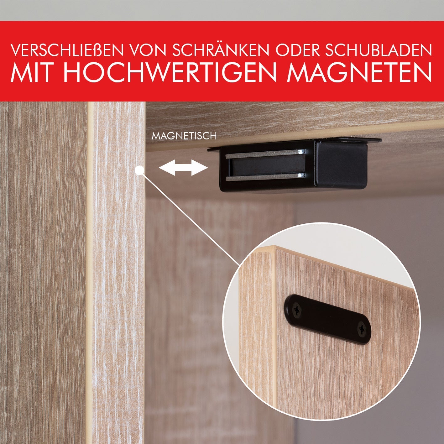 LouMaxx Magnetschnäpper - Haltekraft 25kg - 2er Set in Schwarz Edelstahl – Türmagnet - Schrankmagnet – Möbelmagnete – Tuer Magnetverschluss Edelstahl