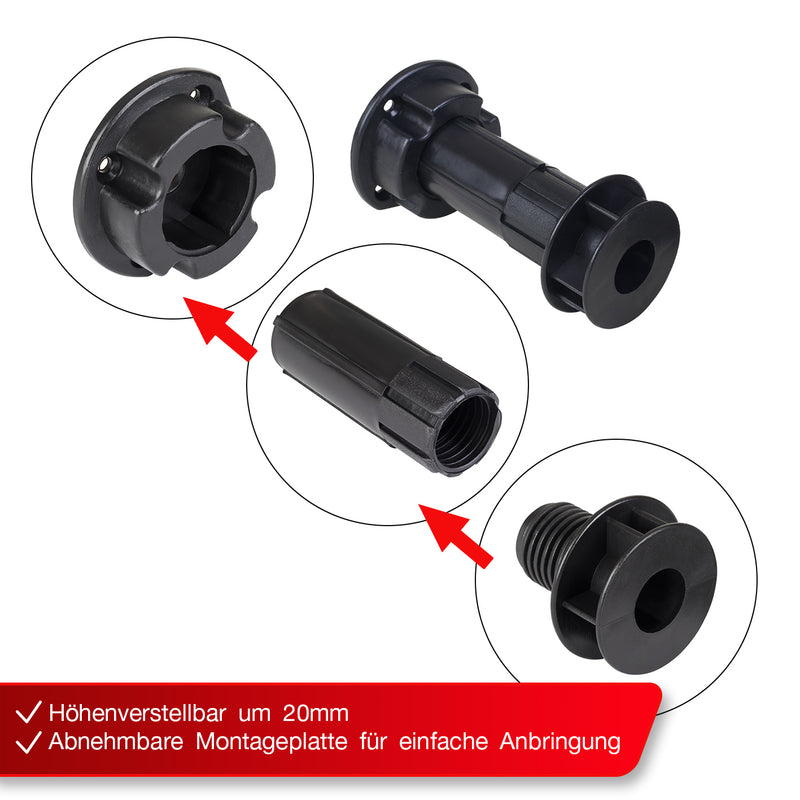 LouMaxx Sockelfüße 4er Set verstellbare Füße Schwarz | Möbelfuß 100-120mm für Küche oder Bad |verstellbare Möbelfüße mit Montagematerial |Möbelfüße höhenverstellbar |stabile Küchenfüße 200kg Tragkraft