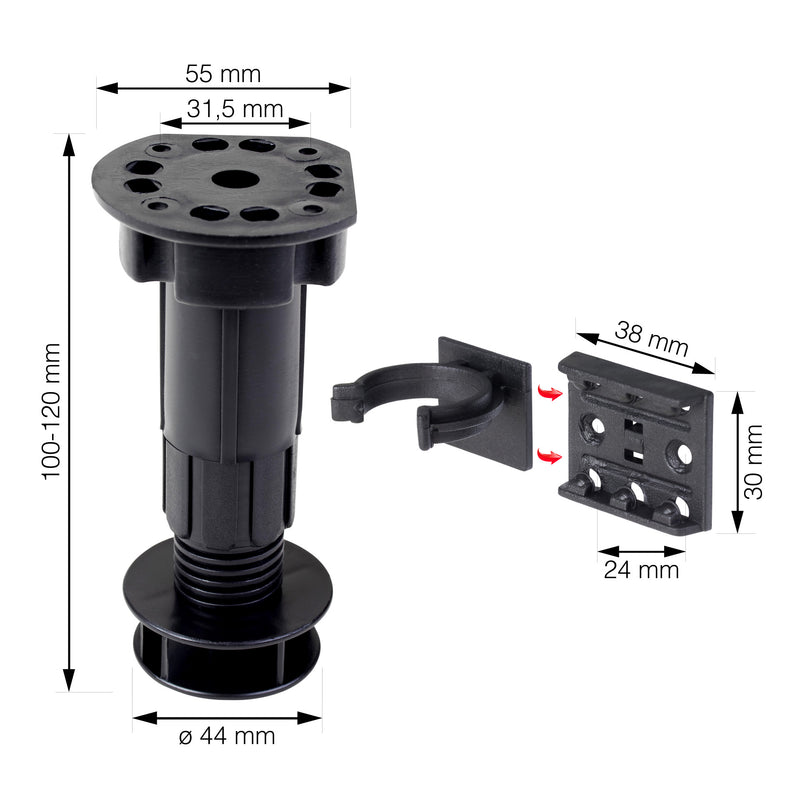 LouMaxx Sockelfüße 4er Set verstellbare Füße Schwarz | Möbelfuß 100-120mm für Küche oder Bad |verstellbare Möbelfüße mit Montagematerial |Möbelfüße höhenverstellbar |stabile Küchenfüße 200kg Tragkraft