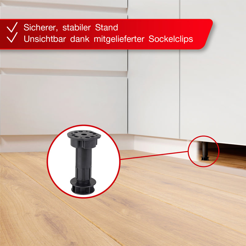 LouMaxx Sockelfüße 4er Set verstellbare Füße Schwarz | Möbelfuß 100-120mm für Küche oder Bad |verstellbare Möbelfüße mit Montagematerial |Möbelfüße höhenverstellbar |stabile Küchenfüße 200kg Tragkraft