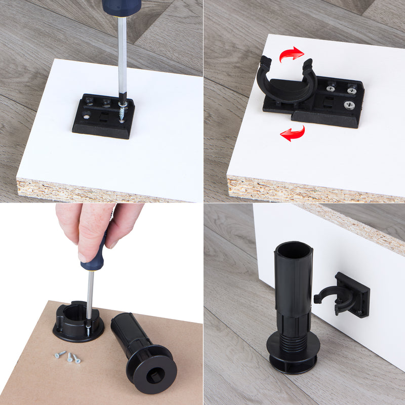 LouMaxx Sockelfüße 4er Set verstellbare Füße Schwarz | Möbelfuß 100-120mm für Küche oder Bad |verstellbare Möbelfüße mit Montagematerial |Möbelfüße höhenverstellbar |stabile Küchenfüße 200kg Tragkraft
