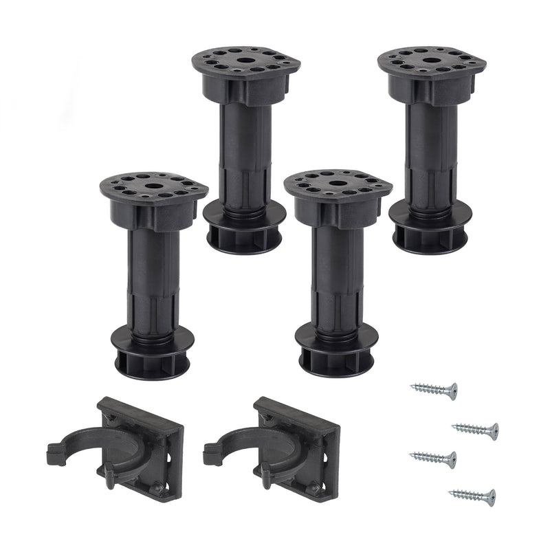 LouMaxx Sockelfüße 4er Set verstellbare Füße Schwarz | Möbelfuß 100-120mm für Küche oder Bad |verstellbare Möbelfüße mit Montagematerial |Möbelfüße höhenverstellbar |stabile Küchenfüße 200kg Tragkraft