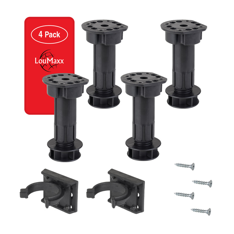 LouMaxx Sockelfüße 4er Set verstellbare Füße Schwarz | Möbelfuß 100-120mm für Küche oder Bad |verstellbare Möbelfüße mit Montagematerial |Möbelfüße höhenverstellbar |stabile Küchenfüße 200kg Tragkraft