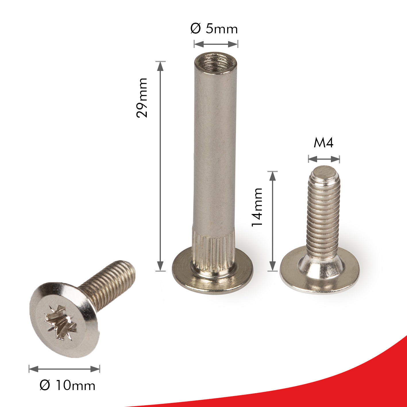 LouMaxx Verbindungsschrauben M4 31-40mm | 12er Set Möbelverbinder Möbelschrauben aus vernickeltem Stahl | Hülsenschrauben M4 Gewinde