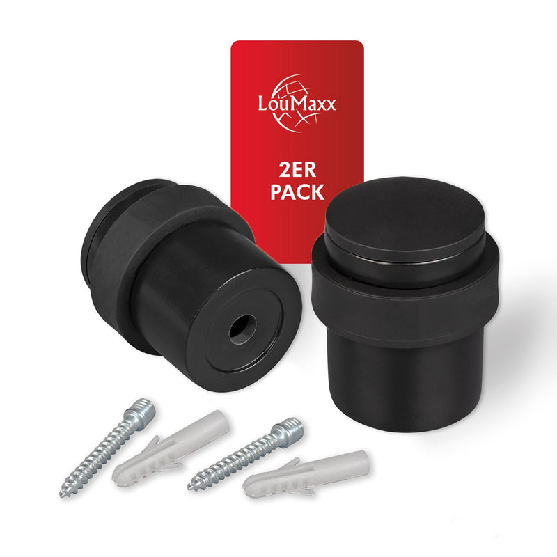 LouMaxx Türstopper Boden Metall zum Schrauben – 2er Set Tür Stopper in Schwarz matt –– Türstopper Boden Schrauben – Türstopper zum Schrauben auch geeignet für massive Türen