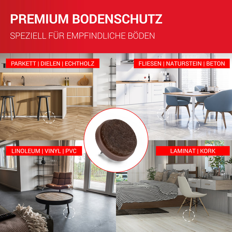 LouMaxx Stuhl Filzgleiter mit Nagel rund, Ø 24mm dunkelbraun - Stuhlgleiter mit 3mm dickem Filz - Filzgleiter für Stühle - Premium Stuhlbeinschoner Filz auch für Möbel 20 Stück