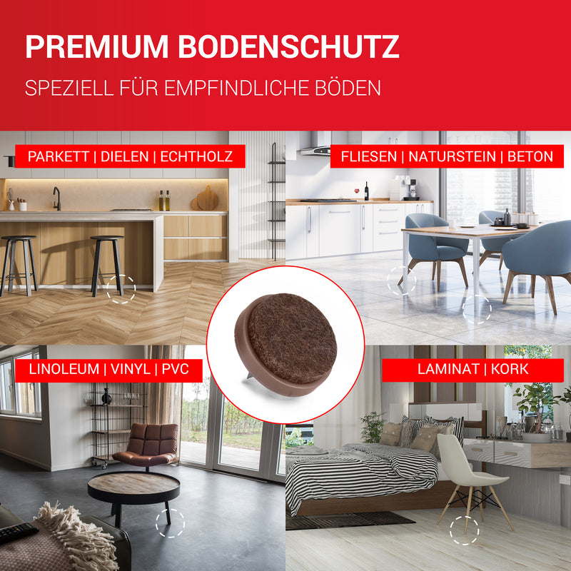 LouMaxx Stuhl Filzgleiter mit Nagel rund, Ø 28 mm dunkelbraun - Stuhlgleiter mit 3mm dickem Filz - Filzgleiter für Stühle - Premium Stuhlbeinschoner Filz auch für Möbel 20 Stück