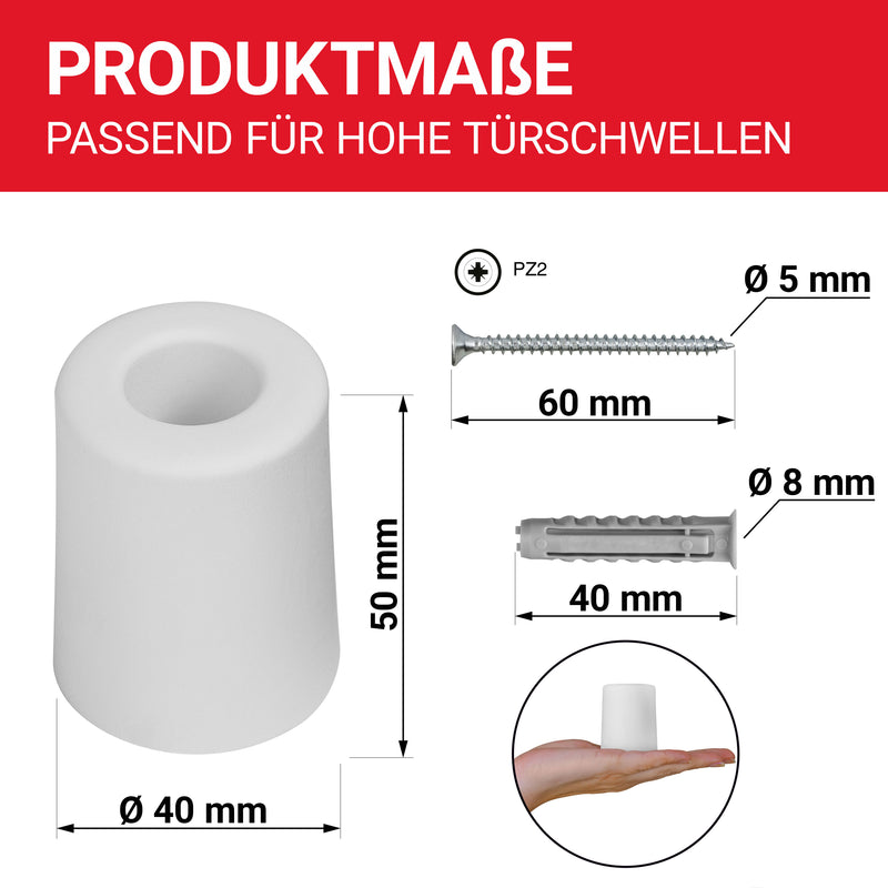LouMaxx Türstopper Boden Schrauben aus Gummi - Bodentürstopper Ø 40 mm x 50 mm - Türstopper zum Schrauben – Türstopper Gummi - Zuverlässiger Schutz gegen anschlagende Türen - 3er Set in Weiß…