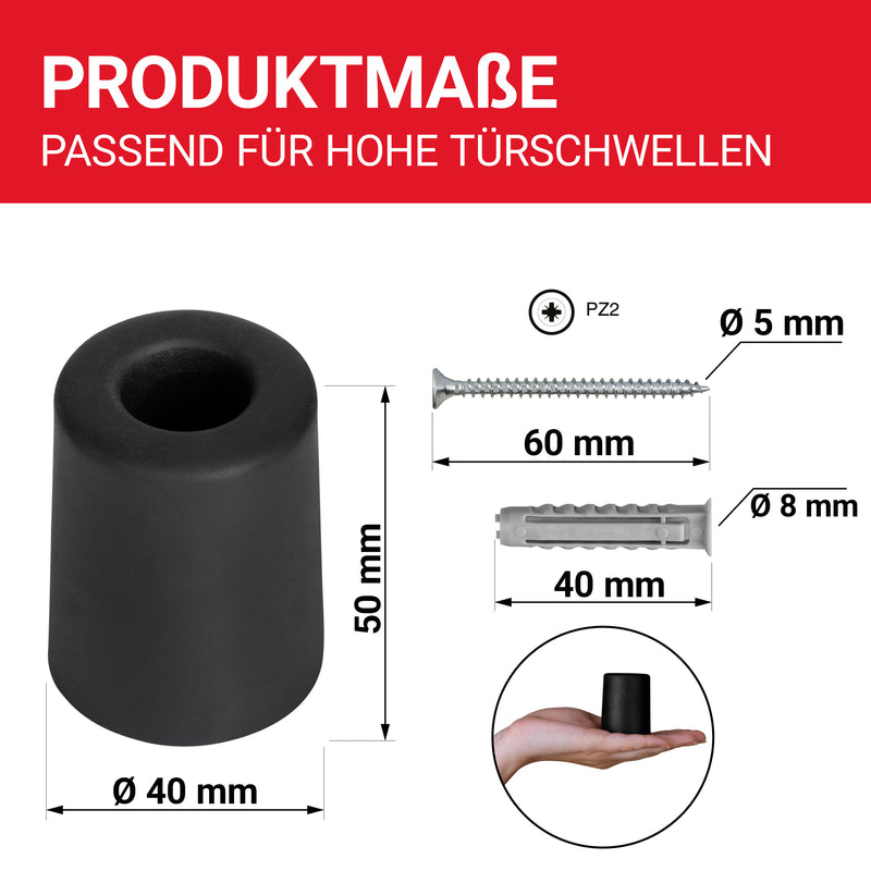 LouMaxx Türstopper Boden Schrauben aus Gummi - Bodentürstopper Ø 40 mm x 50 mm - Türstopper zum Schrauben – Türstopper Gummi - Zuverlässiger Schutz gegen anschlagende Türen - 3er Set in Schwarz