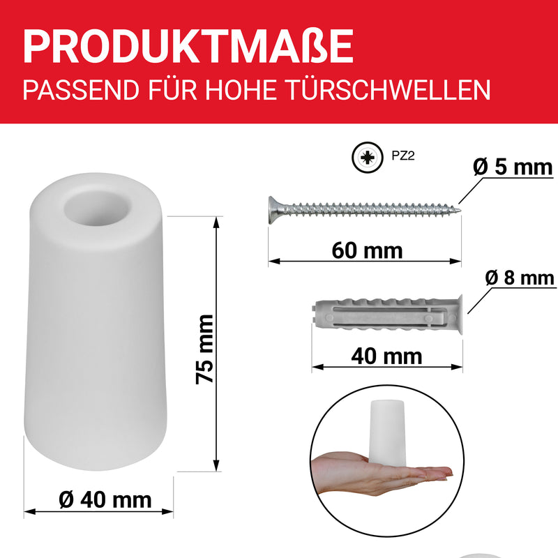 LouMaxx Türstopper Boden Schrauben aus Gummi - Bodentürstopper Ø 40 mm x 75 mm - Türstopper zum Schrauben – Türstopper Gummi - Zuverlässiger Schutz gegen anschlagende Türen - 3er Set in Weiß