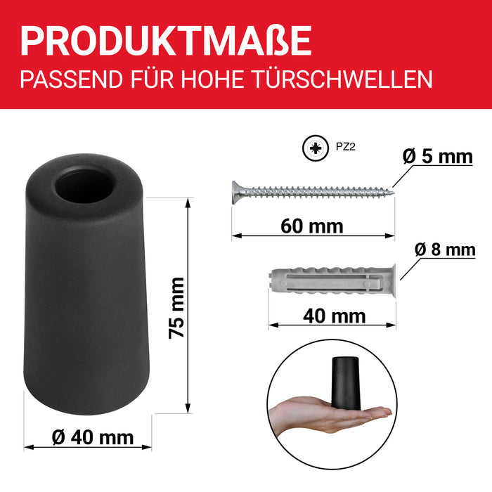 LouMaxx Türstopper Boden Schrauben aus Gummi - Bodentürstopper Ø 40 mm x 75 mm - Türstopper zum Schrauben – Türstopper Gummi - Zuverlässiger Schutz gegen anschlagende Türen - 3er Set in Schwarz