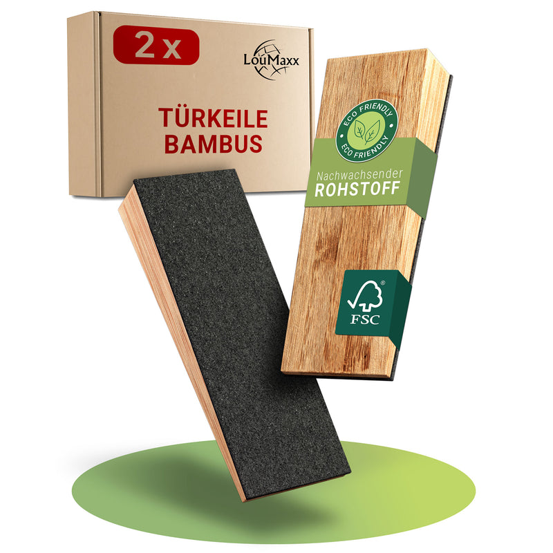 LouMaxx Bambus Türkeil Türstopper Boden 2er Set, Holz - Türstopper Keil aus naturbelassenem Bambus – Türstopper Holz – Türkeil Holz – Keile Holz
