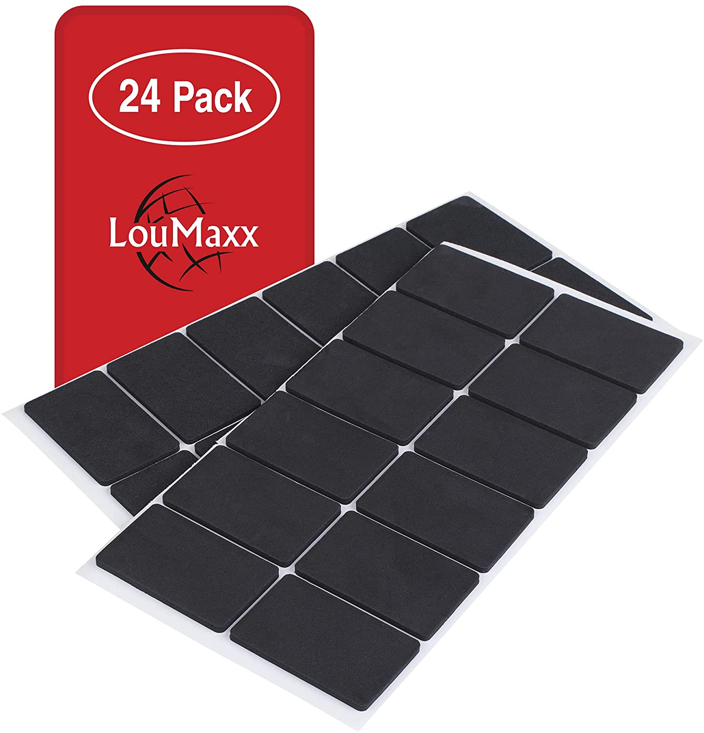 LouMaxx Antirutsch Pads selbstklebend | 24 x Anti Rutsch Möbelstopper schwarz, 35 x 55 mm | rutschhemmend mit extra starkem Halt