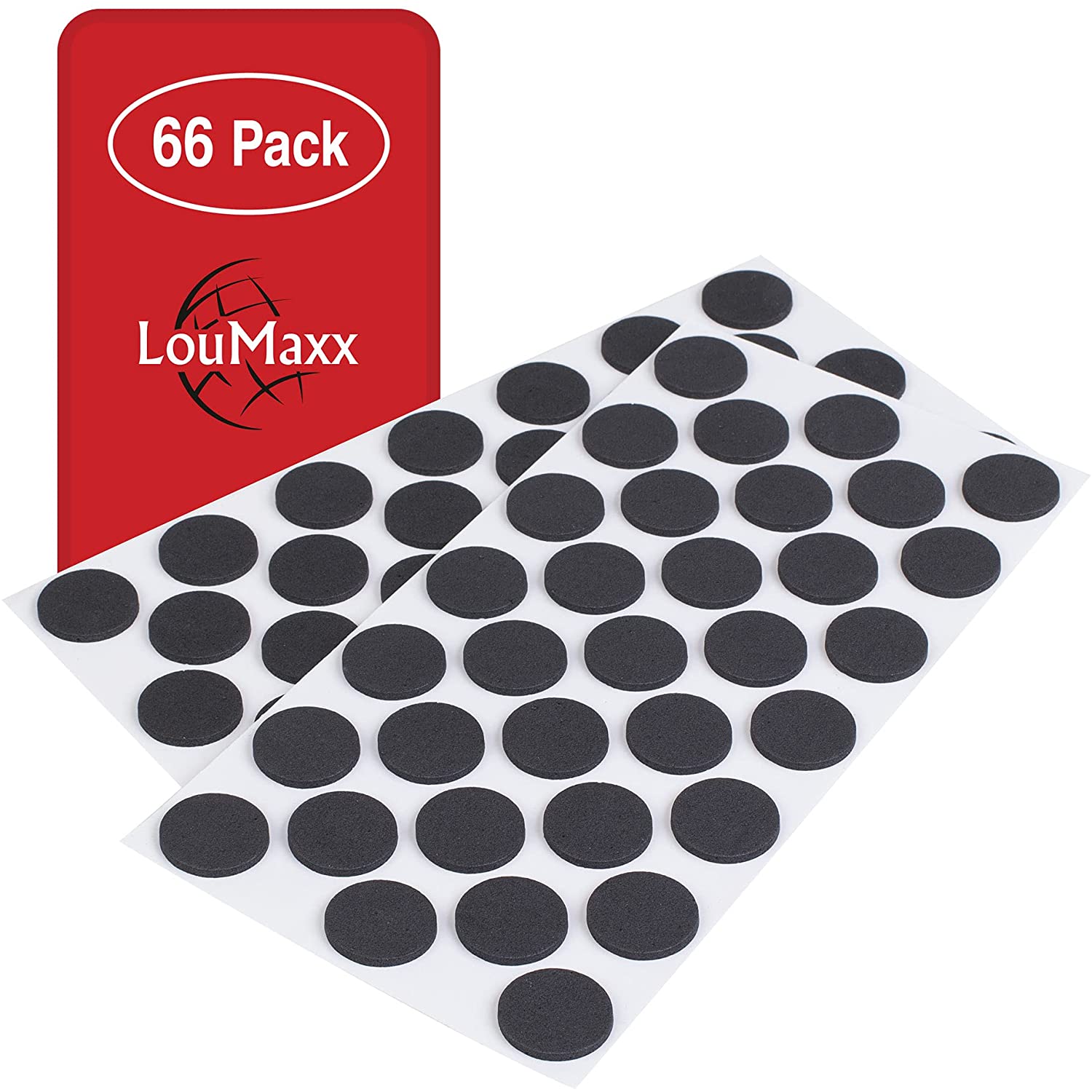 LouMaxx Antirutsch Pads selbstklebend | 66 x Anti Rutsch Möbelstopper schwarz, rund Ø 24 mm | rutschhemmend mit extra starkem Halt