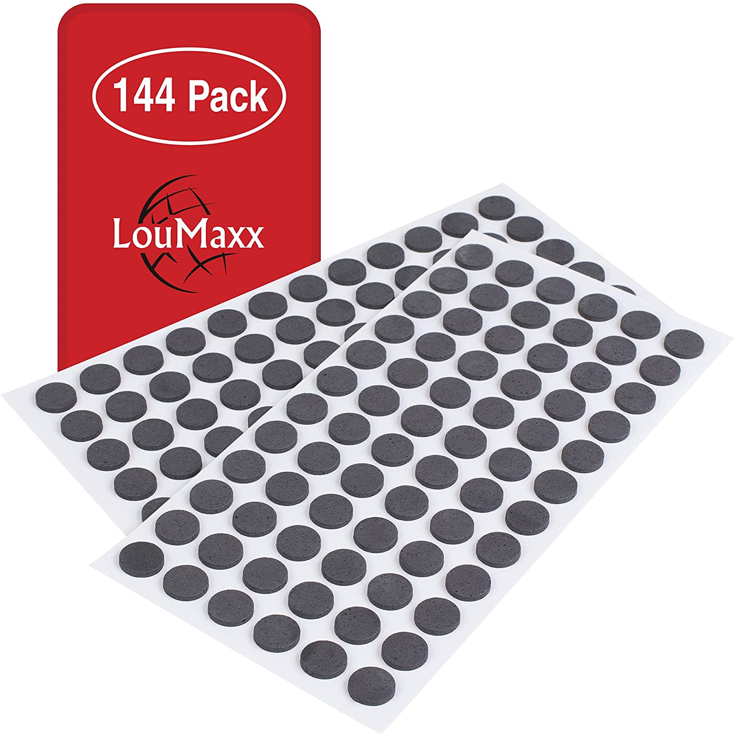 LouMaxx Antirutsch Pads selbstklebend | 144 x Anti Rutsch Möbelstopper schwarz, rund Ø 15 mm | rutschhemmend mit extra starkem Halt