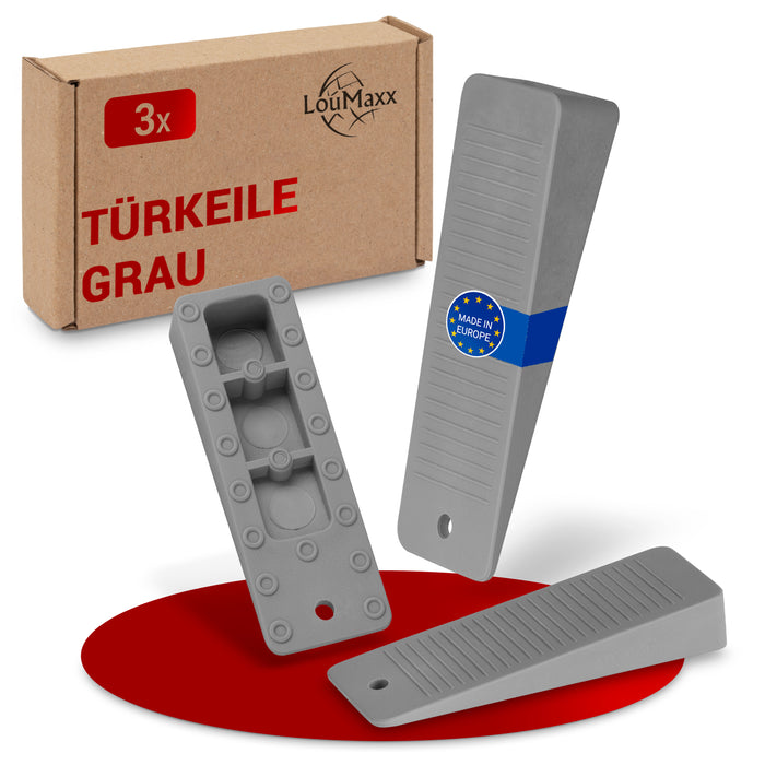 LouMaxx Türkeil - Türstopper Boden 3er Set, grau - Türstopper Keil aus Gummi - Türstopper Gummi - Türkeil Gummi