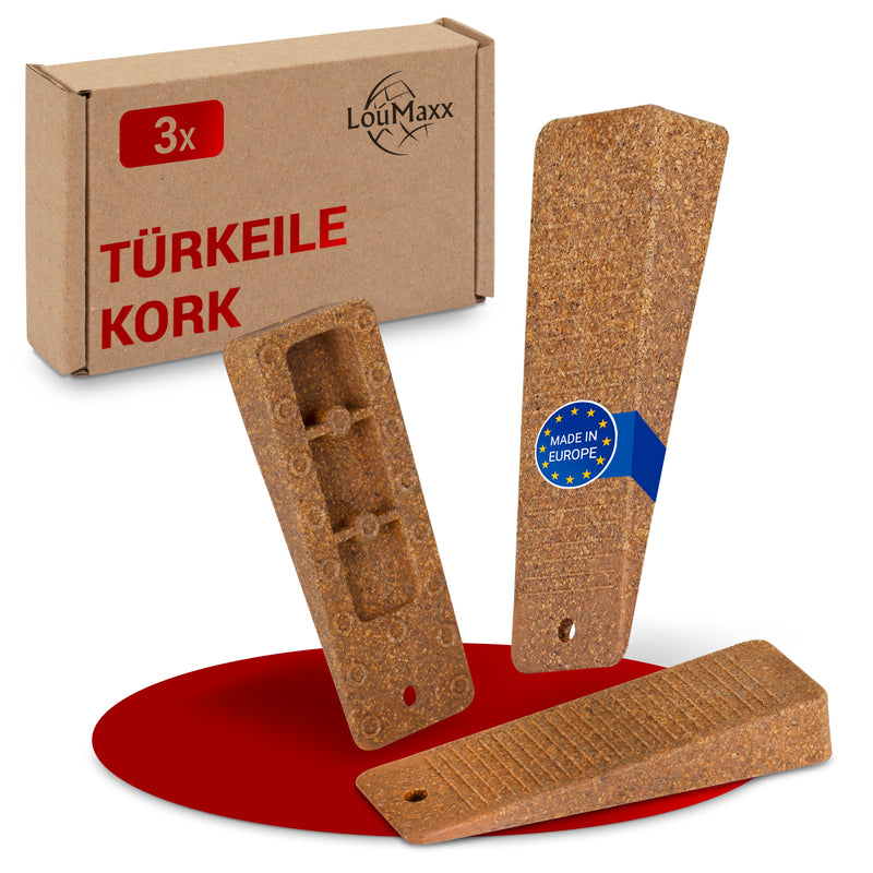 LouMaxx Türkeil - Türstopper Boden 3er Set, Kork - Türstopper Keil aus Kork und Gummi - Türstopper Gummi - Türkeil Gummi - Geruchsfreier Gummikeil bietet perfekten Halt auf allen Böden
