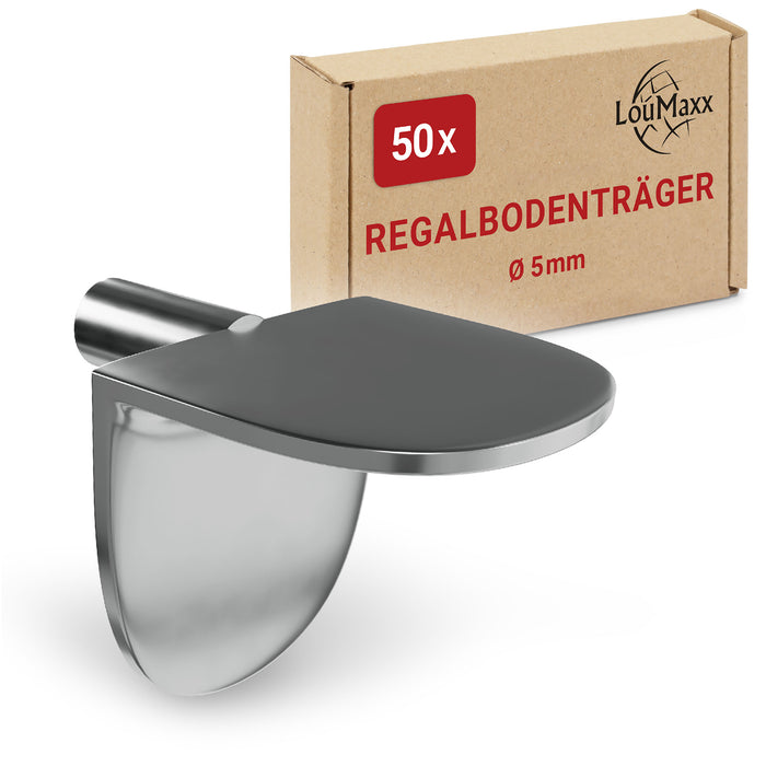 LouMaxx Winkelbodenträger Regalbodenträger 5mm - 40er Set Einlegebodenhalter Metall vernickelt - Einfach zu montierende Bodenträger für 5mm Lochbohrungen – Regalbodenhalter made in Europe