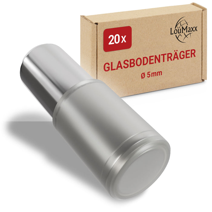 LouMaxx Regalbodenträger 5mm für Glasböden – 20er Set Vernickelte Regalstifte 5mm mit Gummierung – Langlebige Bodenträger 5mm für stabile Regalbrett Halterung in Schränken