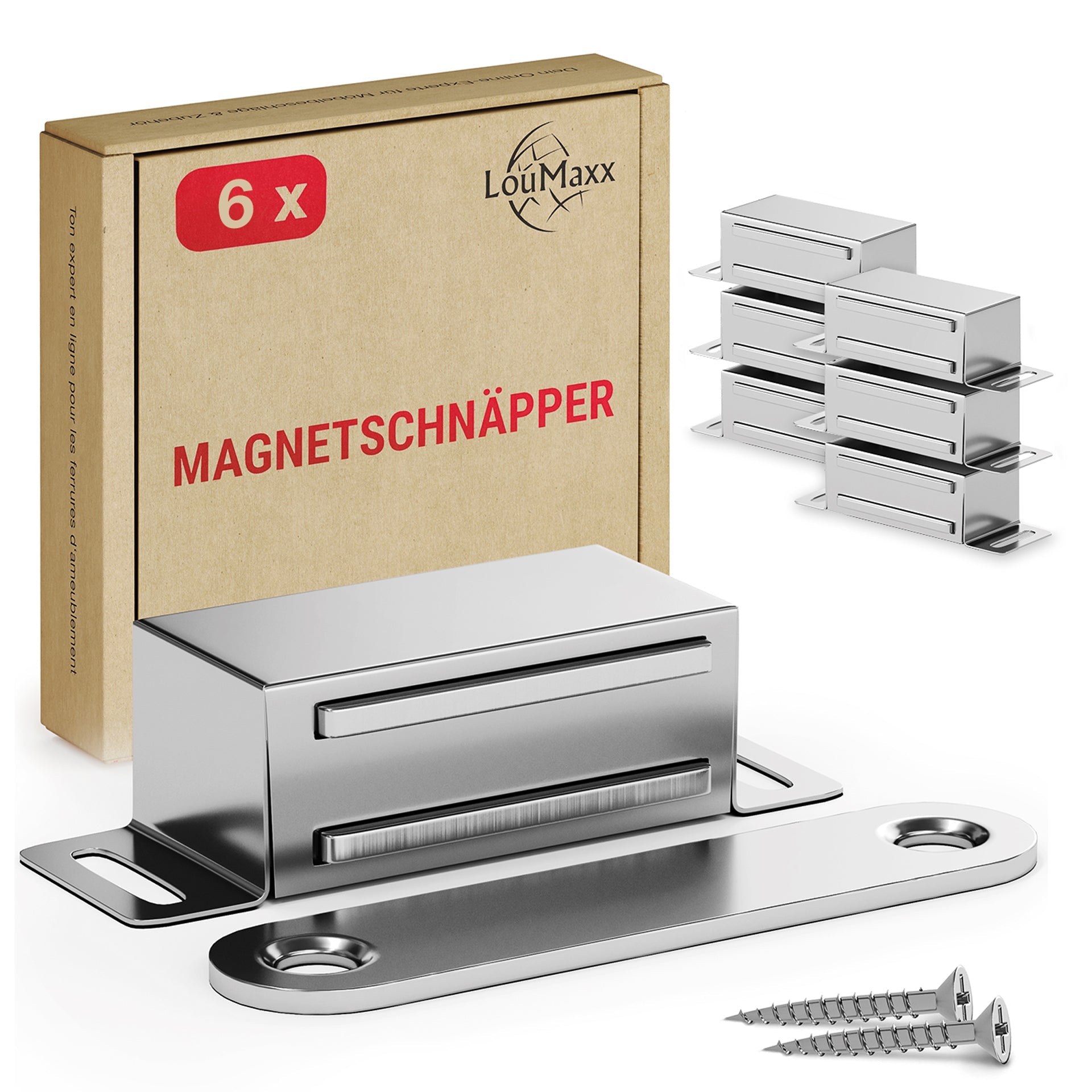LouMaxx Magnetschnäpper Edelstahl - Haltekraft 6kg - 6er Set