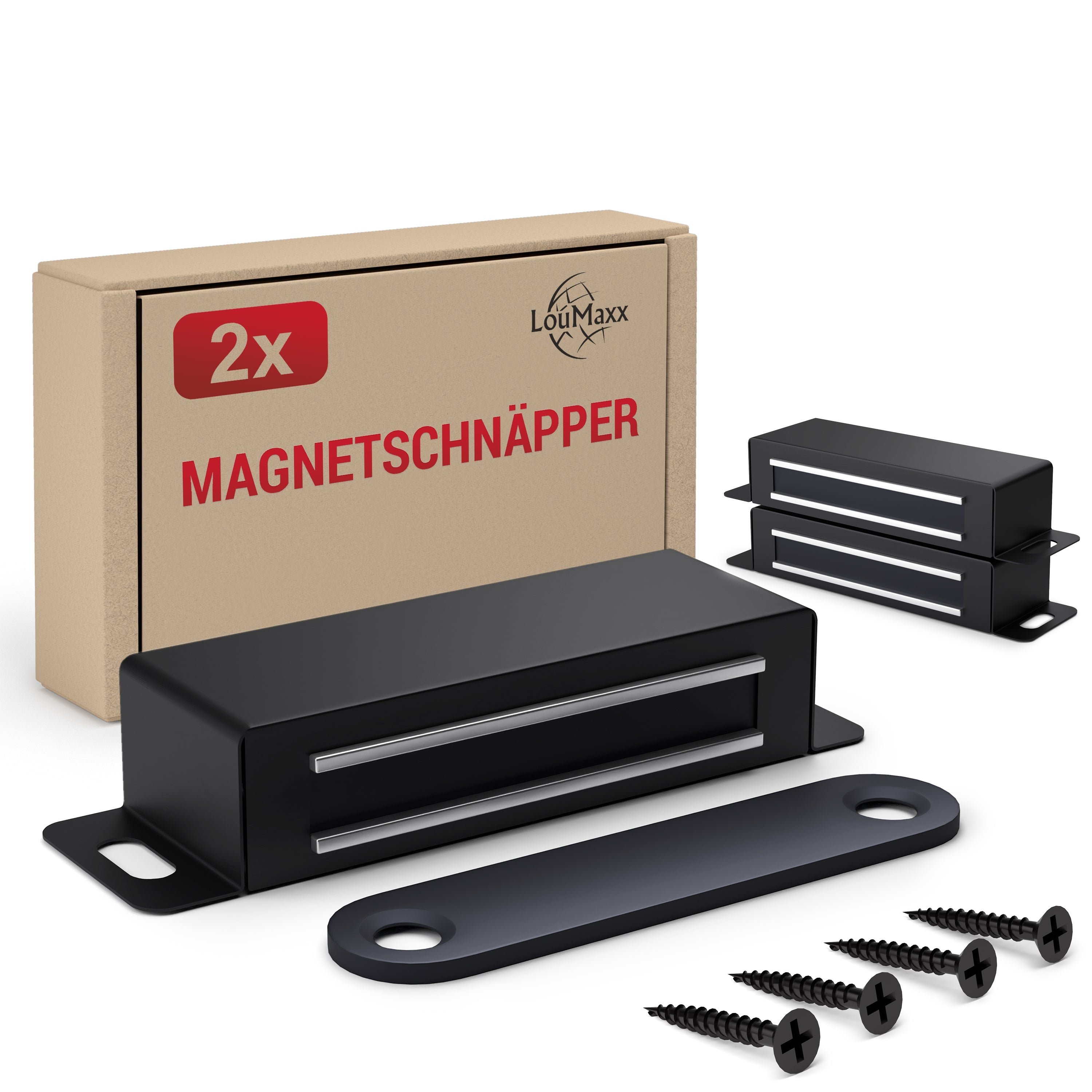 LouMaxx Magnetschnäpper Schwarz - Haltekraft 15kg - 2er Set