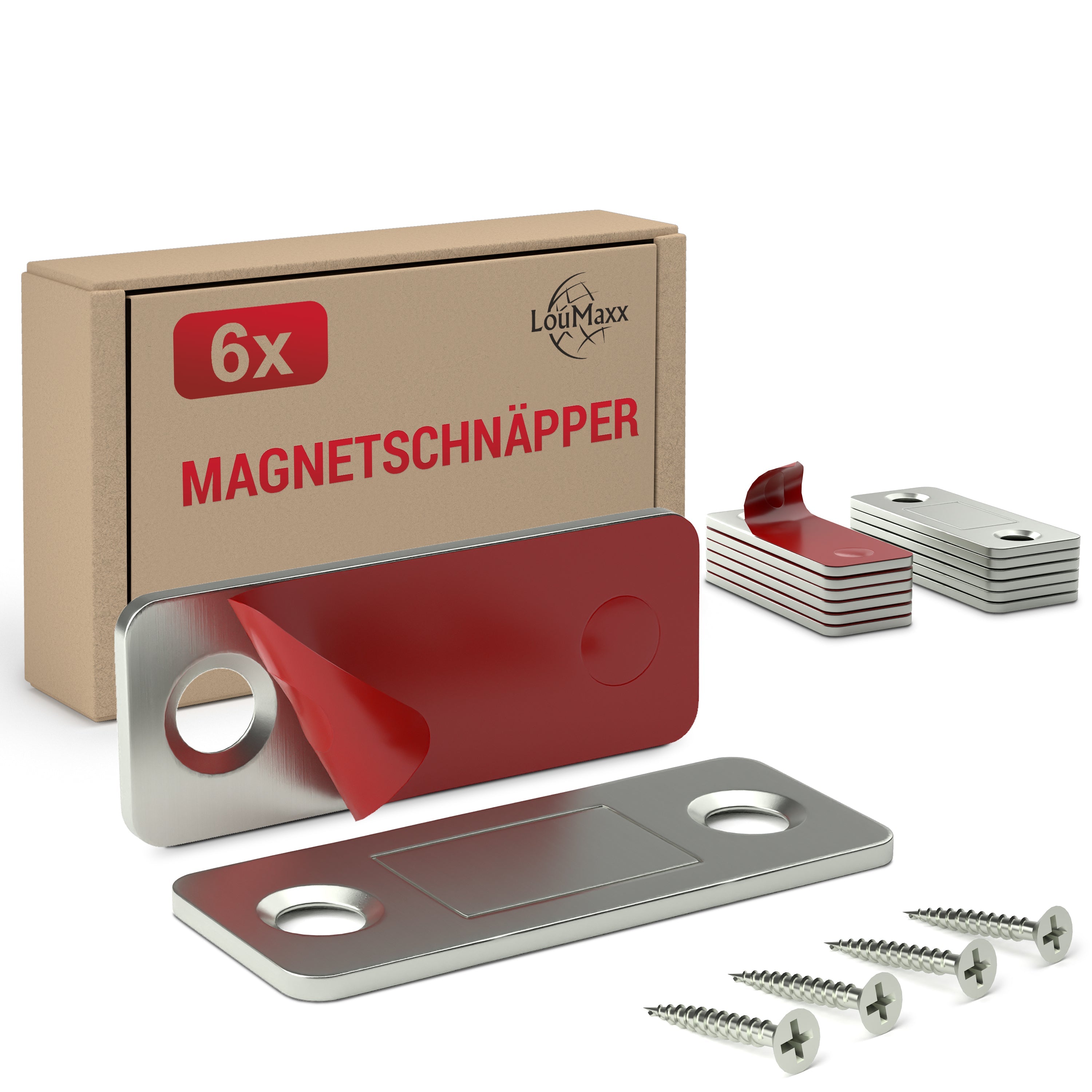 LouMaxx Magnetschnäpper selbstklebend - Haltekraft 8kg - 6er Set aus Edelstahl – Ultradünner Schrankmagnet – Möbelmagnete – Tuer Magnetverschluss Edelstahl– Magnethalter Schranktür für sicheren Halt