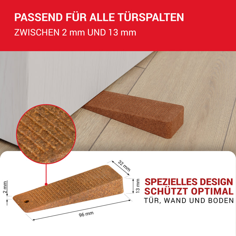 LouMaxx Türkeil - Türstopper Boden 3er Set, Kork - Türstopper Keil aus Kork und Gummi - Türstopper Gummi - Türkeil Gummi - Geruchsfreier Gummikeil bietet perfekten Halt auf allen Böden