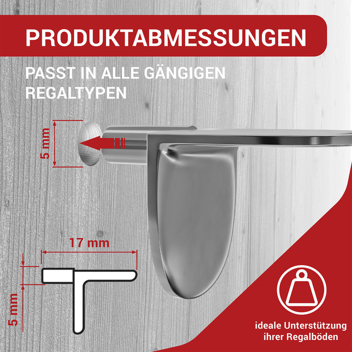 LouMaxx Winkelbodenträger Regalbodenträger 5mm - 40er Set Einlegebodenhalter Metall vernickelt - Einfach zu montierende Bodenträger für 5mm Lochbohrungen – Regalbodenhalter made in Europe