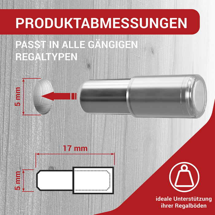 LouMaxx Regalbodenträger 5mm für Glasböden – 20er Set Vernickelte Regalstifte 5mm mit Gummierung – Langlebige Bodenträger 5mm für stabile Regalbrett Halterung in Schränken