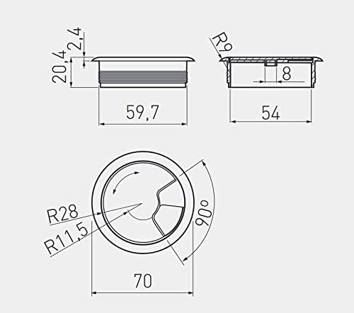 LouMaxx Kabeldurchführung Schreibtisch Ø 60 mm  – 8er-Set Kunststoff weiß - Kabeldurchlass - Für mehr Ordnung und Übersicht am Arbeitsplatz