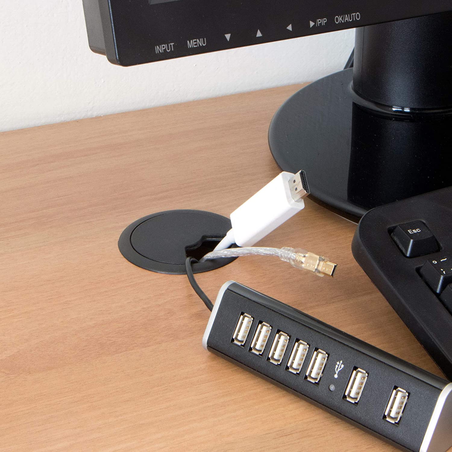 LouMaxx Kabeldurchführung Schreibtisch Ø 60mm – 8er-Set Kunststoff schwarz -  Kabeldurchlass - Für mehr Ordnung und Übersicht am Arbeitsplatz