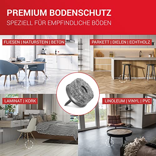 LouMaxx Stuhl Filzgleiter Schrauben Ø 30mm | Stuhlgleiter mit 6mm dickem Filz & Metalleinfassung | Filzgleiter zum Schrauben | Premium Filzgleiter für Stühle und Möbel | 20er Set Bodengleiter in Grau