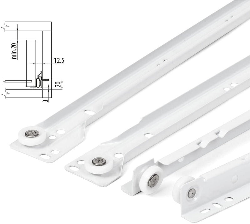 LouMaxx Rollschubführungen 350mm | 2er Set (1 Paar) Schubladenschienen weiß | Schubladen Schienensystem mit Teilauszug | Leichtgängige Schienen
