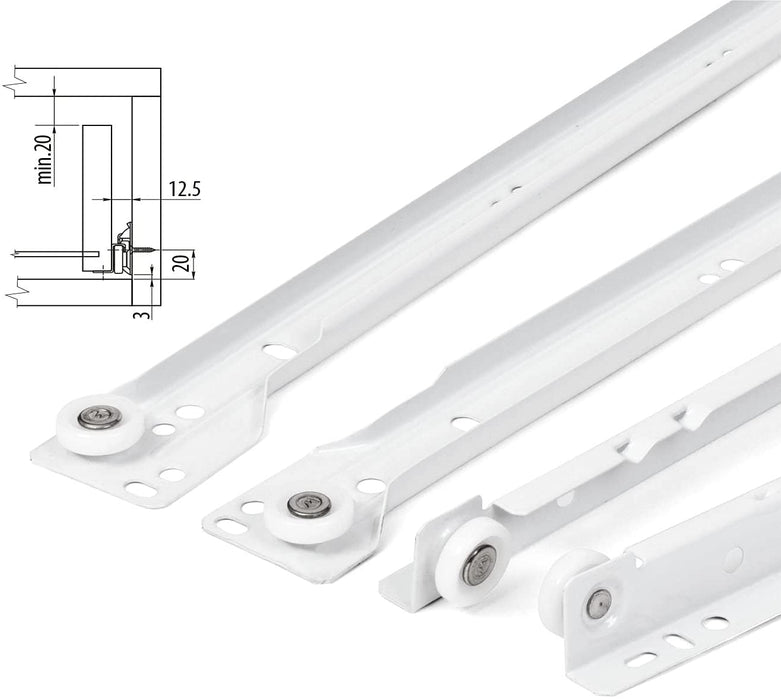 LouMaxx Rollschubführungen 350mm | 2er Set (1 Paar) Schubladenschienen weiß | Schubladen Schienensystem mit Teilauszug | Leichtgängige Schienen