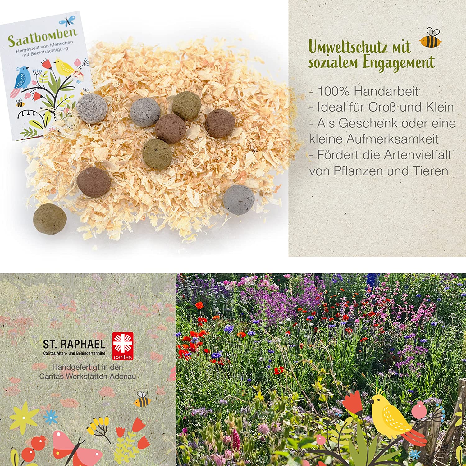 LouMaxx 15er Pack handgemachte bunte Samenbomben ideal als Samen Kinder Mitgebsel, Blumensamen Kugeln als nachhaltige Mitgebsel - ökologische Saatbomben mit über 50 Arten Blumen & Kräutern