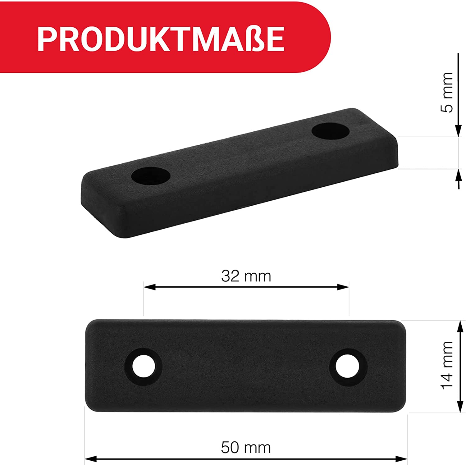 LouMaxx Möbelgleiter Kunststoff – Bodenabstandshalter 50 x 14 x 5 mm – Kunststoffgleiter zum Anschrauben im praktischen Mehrfachpack – 20er Set Mini Möbelfüße schwarz inkl. Schrauben