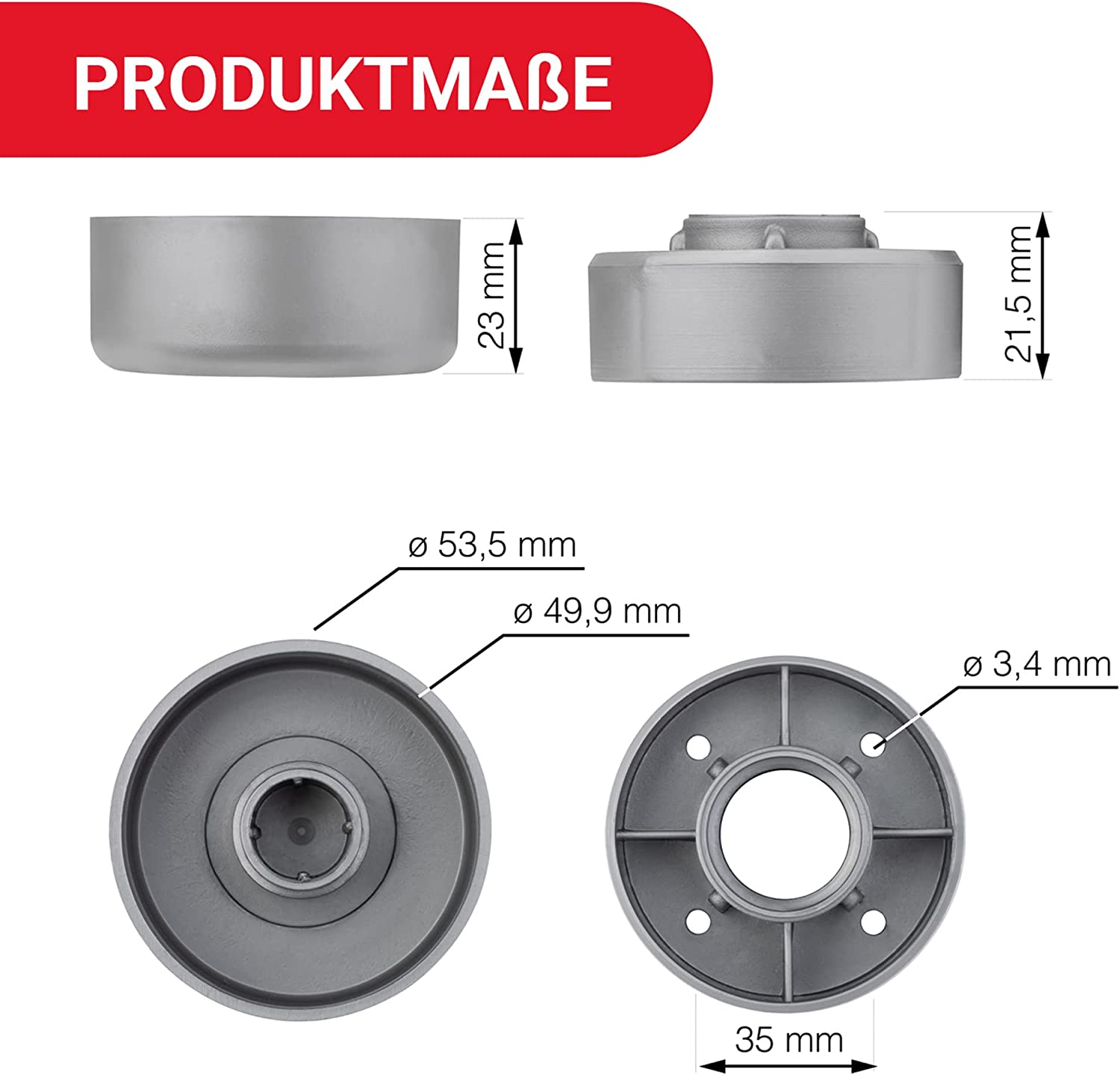 LouMaxx Möbelfüße höhenverstellbar– Füße für Möbel Ø 53,5 mm aus Kunststoff – Hochwertige Möbelerhöhung zum Kleben oder Schrauben – 4er Set Gleitfüße in Silber inkl. Montagematerial