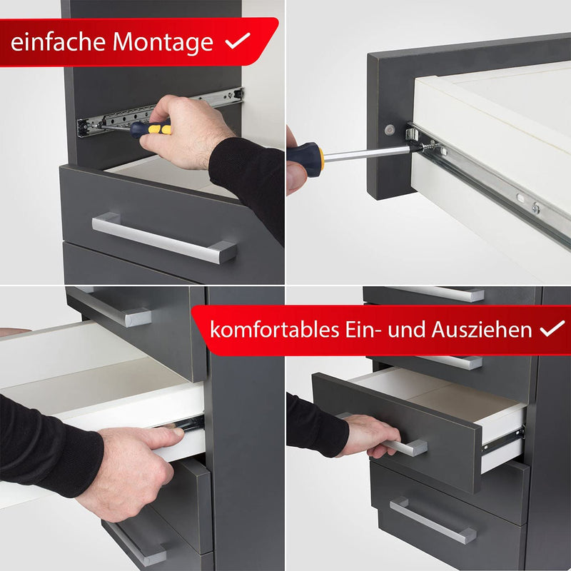 LouMaxx Kugelauszug 2er Set Schubladenschienen 27 mm Nut | 300-400mm Schienen Schublade | Schubladen Schienensystem mit Teilauszug