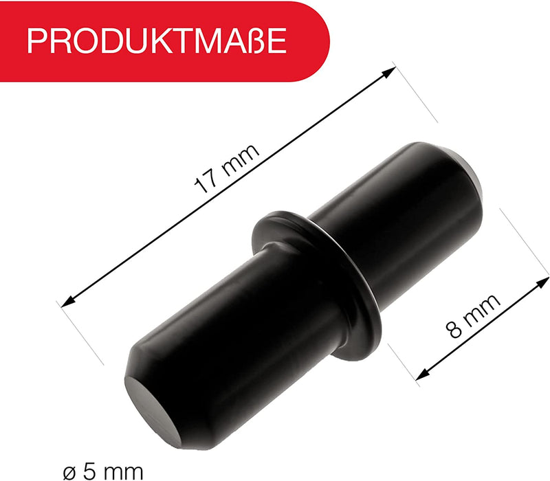 LouMaxx Bodenträger 5mm 40 Stück in Schwarz – Einlegeboden Halter - Regalstifte 5mm - Bodenträger für Einlegeböden - Regalbodenträger aus massivem Stahl
