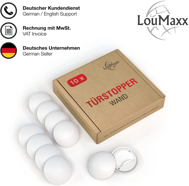 LouMaxx Türstopper Wand selbstklebend oder zum Schrauben Ø 40 mm - 10er Set weiße Wandstopper selbstklebend - Türpuffer Wand