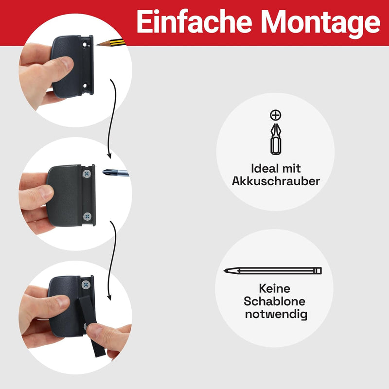 LouMaxx Balkontürgriff außen anthrazit für platzsparende Montage zwischen Tür und Rolladen. 2er Set Terrassentür Griff inkl. Schrauben, Ziehgriff mit Schraubenabdeckung