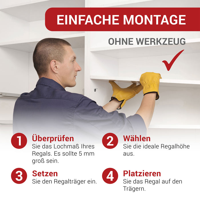 LouMaxx Winkelbodenträger Regalbodenträger 5mm - 40er Set Einlegebodenhalter Metall vernickelt - Einfach zu montierende Bodenträger für 5mm Lochbohrungen – Regalbodenhalter made in Europe